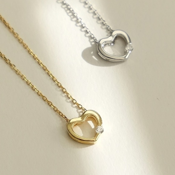 Heart Crystal Dainty Necklace | Gold Plated Sterling Silver - Picture 3 of 5